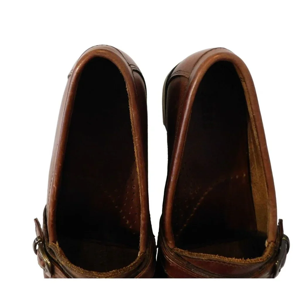 Bass Parker Loafers Mens Shoes 9.5M Brown Fringe Buckle Leather Slip On